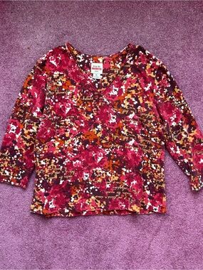 Ruby Rd Y2K red Print Wrap-Style Top - Red, Orange, White size petite large